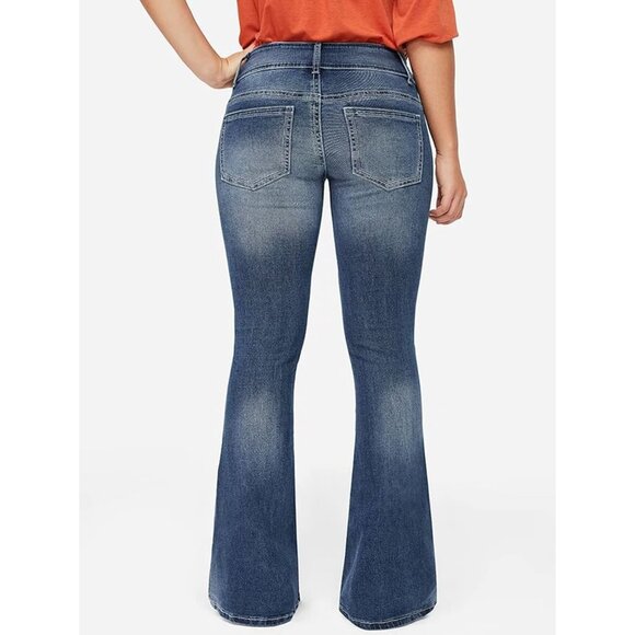 Women’s Ripped Wide Leg Jeans Low Rise Stretch Denim Plus Size Pants - Picture 3 of 9